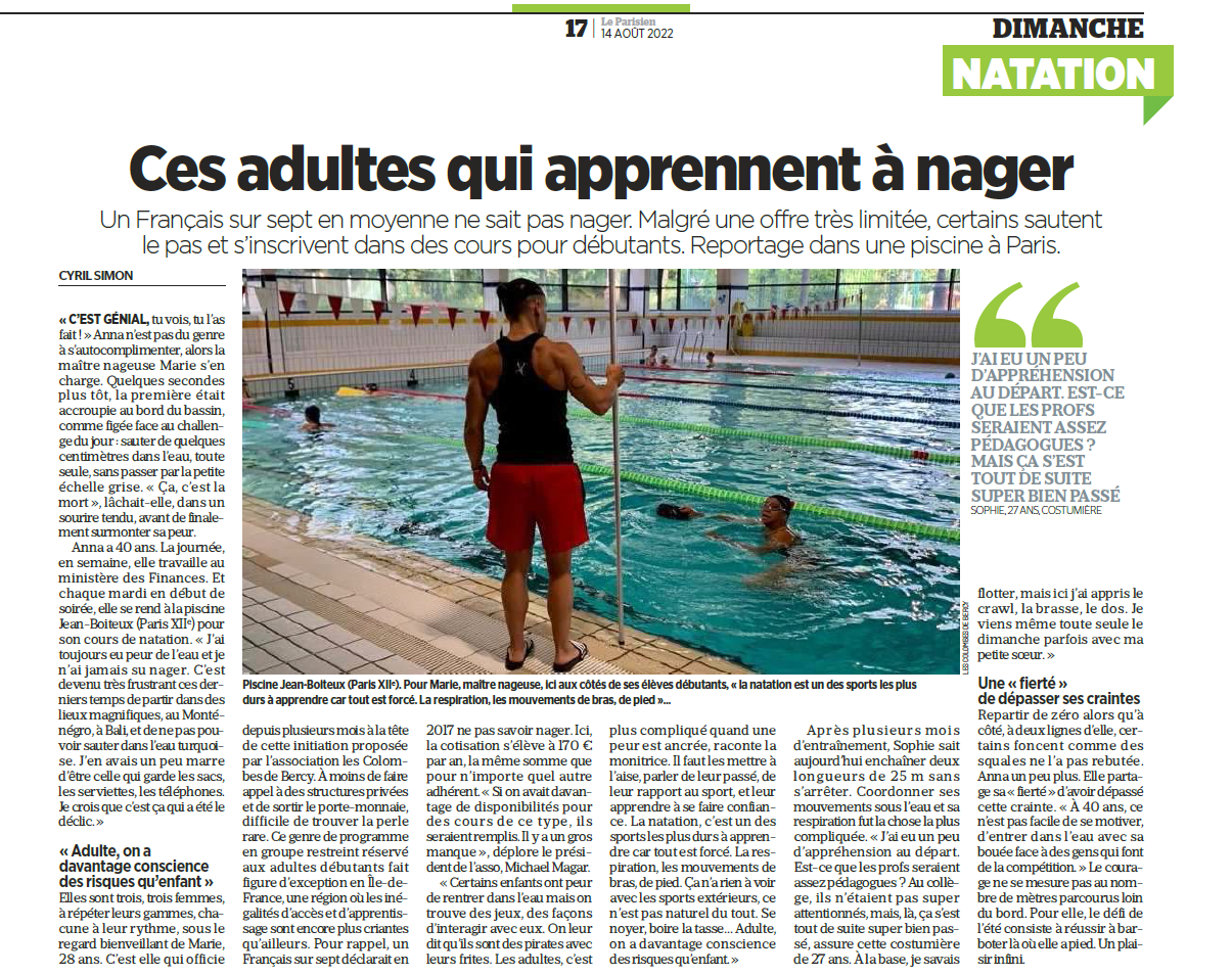 2022-08-14 Le Parisien - Cours adultes débutants